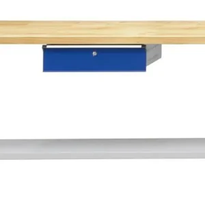 Table de travail ANKE; mobile; 2000x700 mm; RAL 7035/5010; 1xHängeschublade; 1x étagère de rangement en tôle d'ac...
