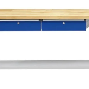Table de travail ANKE; mobile; 2000x700 mm; RAL 7035/5010; 2xHängeschublade; 1x étagère de rangement en tôle d'ac...