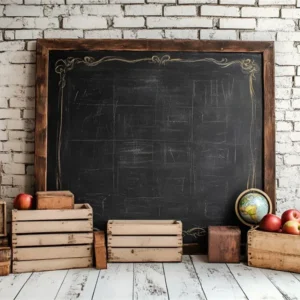 Toile de fond Rentrée Scolaire Briques Blanches et Tableau Noir CSH3-21