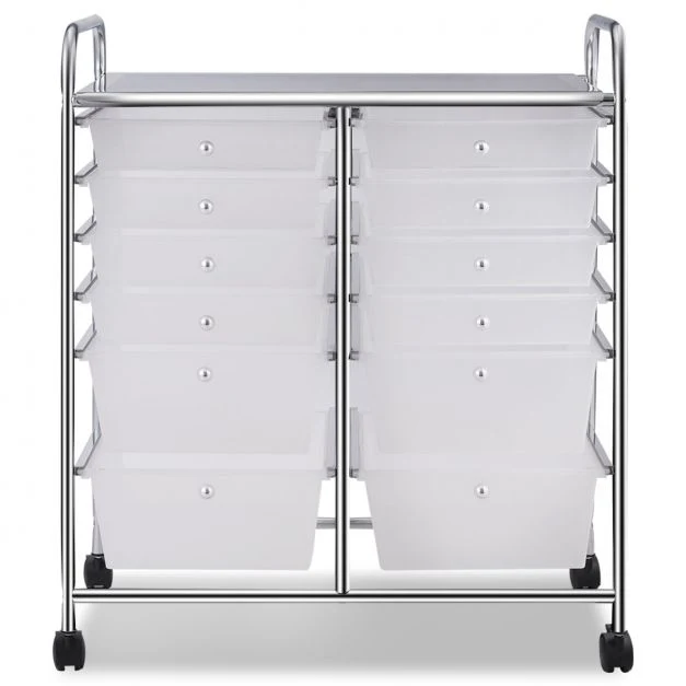 Tour rangement à 12 tiroirs avec roues chariot de rangement polyvalent pour ecole bureau maison blanc 64 x 38 x 75cm 20_00...