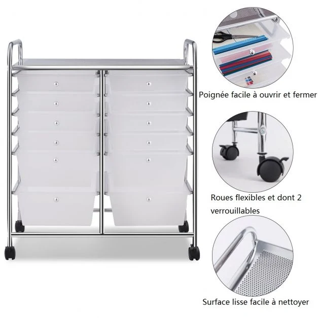 Tour rangement à 12 tiroirs avec roues chariot de rangement polyvalent pour ecole bureau maison blanc 64 x 38 x 75cm 20_00...