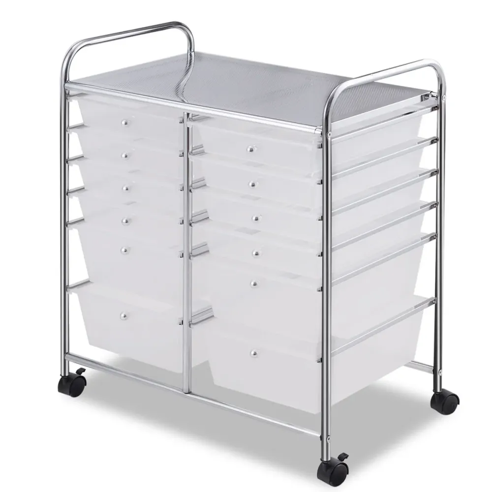 Tour rangement à 12 tiroirs avec roues chariot de rangement polyvalent pour ecole bureau maison blanc 64 x 38 x 75cm 20_00...