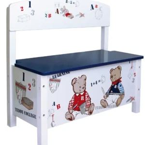 Truhenbank 'Teddy College', Kindersitzbank, Aufbewahrung von Spielzeug, weiß bedruckt