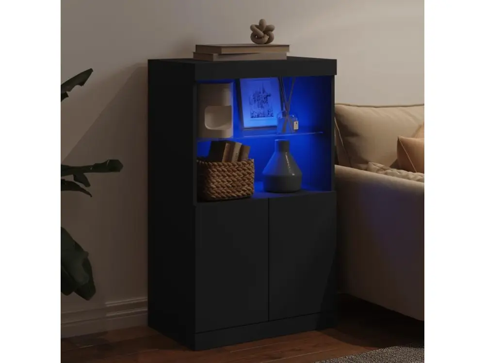 Buffet avec lumières LED noir 60,5x37x100 cm