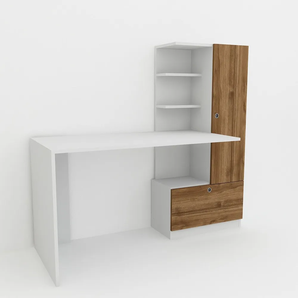 Bureau et bibliothèque à droite Asox Blanc et Bois pour Séances Longues