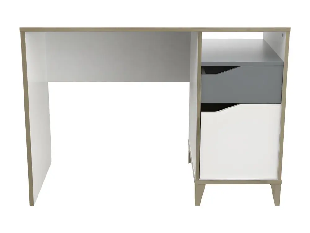 Bureau 1 porte 1 tiroir Blanc/Gris - NOAH - L 106.5 x l 50 x H 76 cm avec Certification