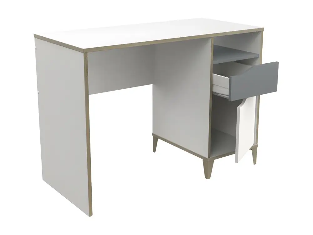 Bureau 1 porte 1 tiroir Blanc/Gris - NOAH - L 106.5 x l 50 x H 76 cm avec Certification