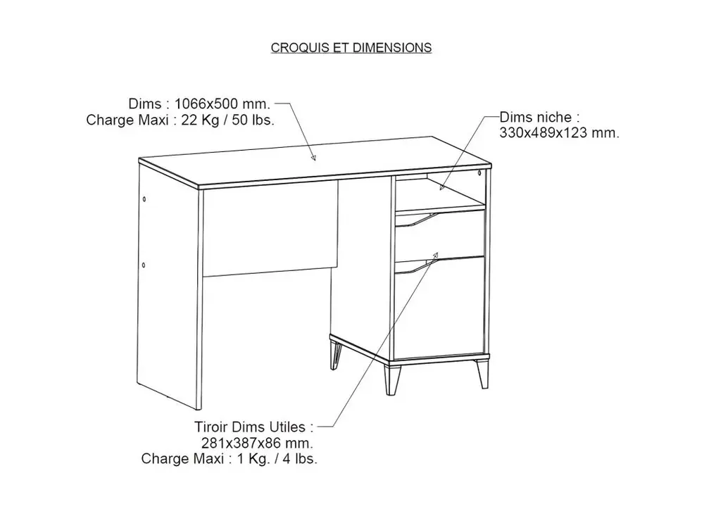 Bureau 1 porte 1 tiroir Blanc/Gris - NOAH - L 106.5 x l 50 x H 76 cm avec Certification