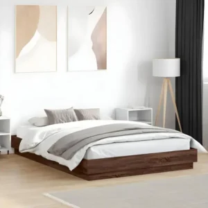 Cadre de lit avec lumières LED chêne marron 120x200 cm