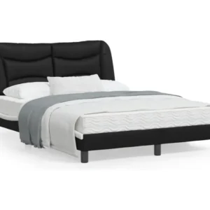 Design Contemporain Cadre de lit avec lumières LED noir blanc 140x190 cm similicuir