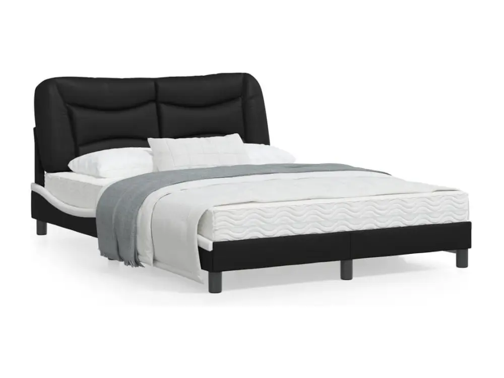 Design Contemporain Cadre de lit avec lumières LED noir blanc 140x190 cm similicuir