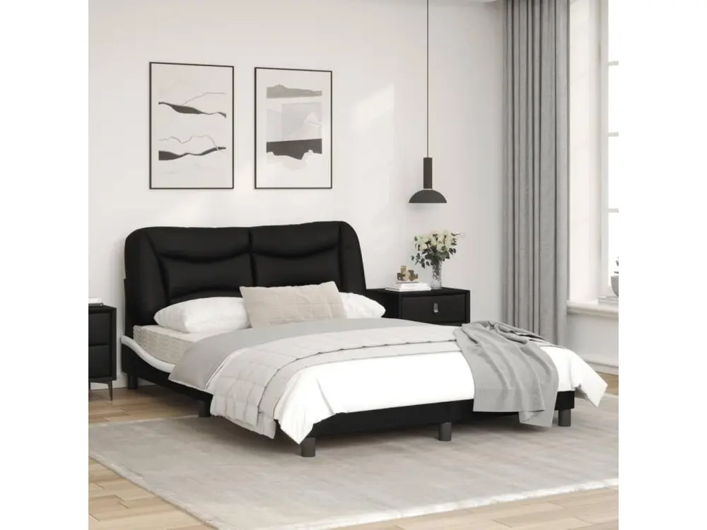 Design Contemporain Cadre de lit avec lumières LED noir blanc 140x190 cm similicuir