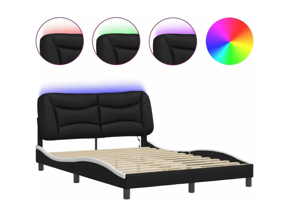 Design Contemporain Cadre de lit avec lumières LED noir blanc 140x190 cm similicuir