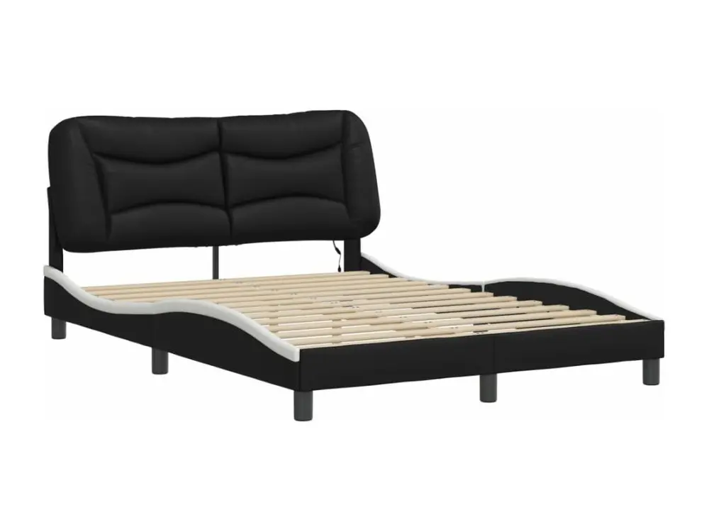 Design Contemporain Cadre de lit avec lumières LED noir blanc 140x190 cm similicuir