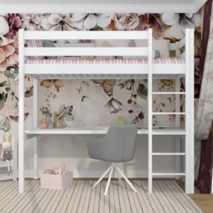 Lit mezzanine en bois - avec bureau N05 Blanc 100x200 pour Taille 160-185cm