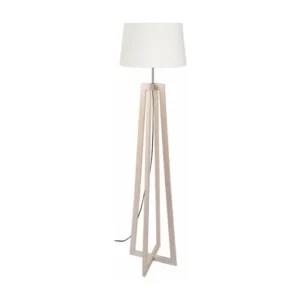 LOT - Lampadaire colonne bois naturel et blanc avec Ampoule LED Incluse