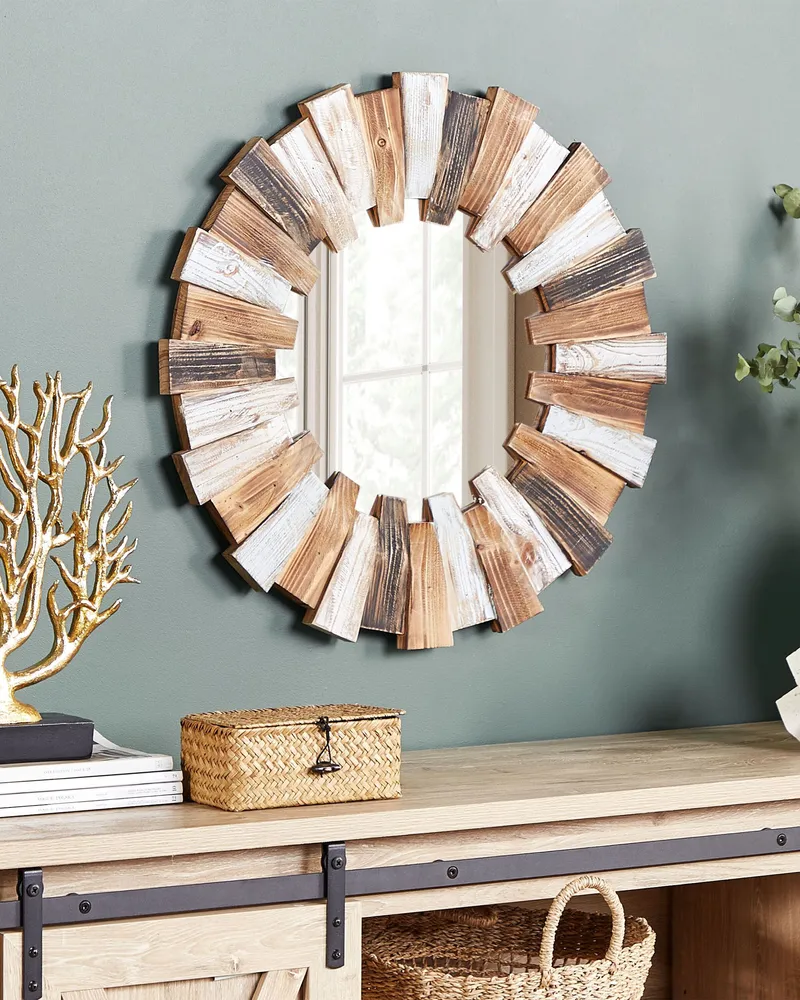 Round Sunburst Wall Mirror ø 66 cm Light Wood ECATEPEC