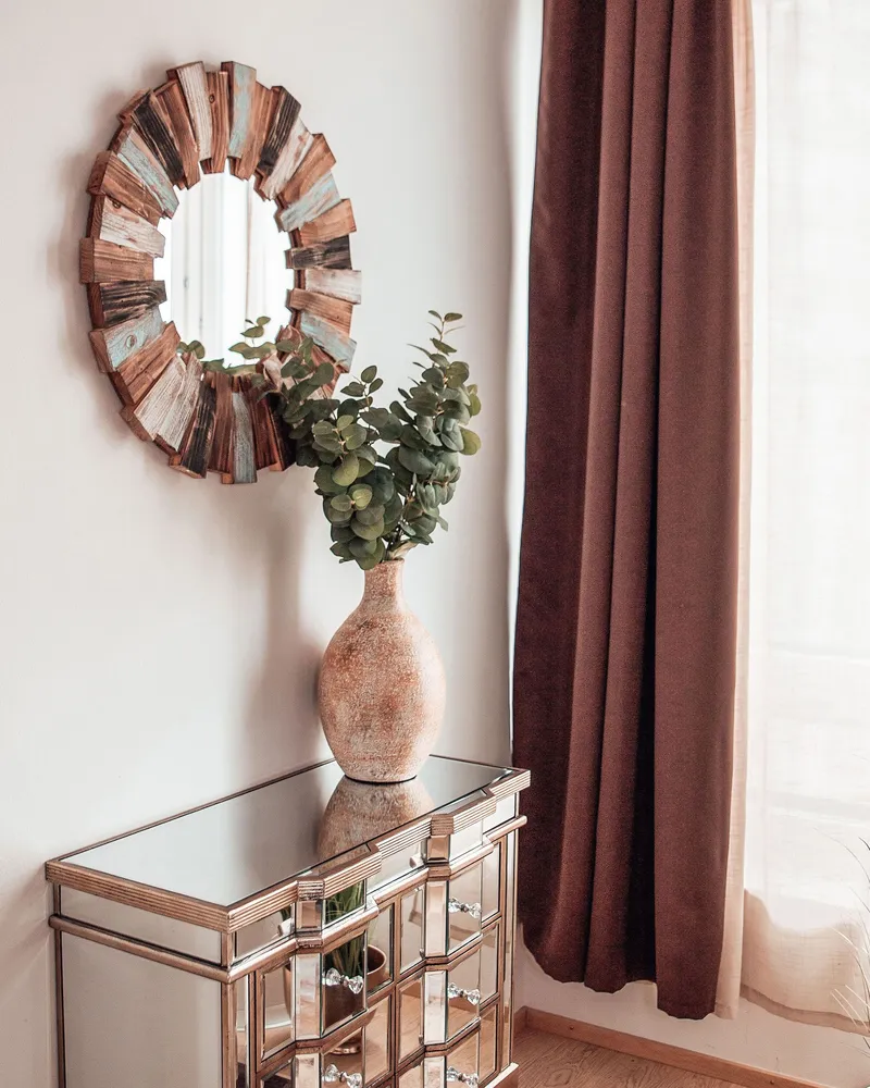 Round Sunburst Wall Mirror ø 66 cm Light Wood ECATEPEC