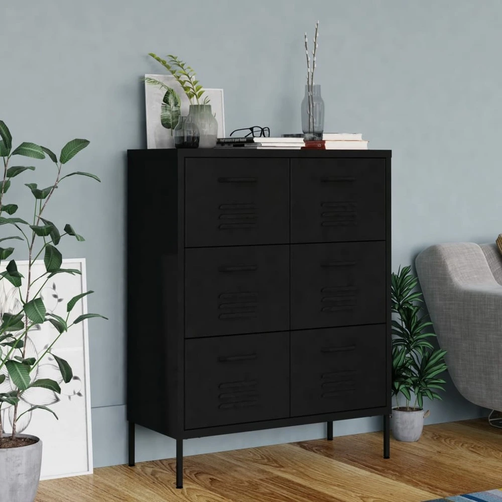 Armoire à tiroirs noir 80x35x101,5 cm acier Design minimaliste