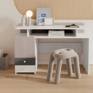 Bureau avec 3 tiroirs et un compartiment - en MDF - Blanc & Gris évident Couleur assortie au bureau