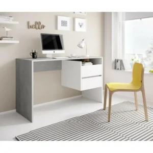Bureau en bois "Paco" à tiroirs - Gris/Blanc - L 125 cm pour Espace réduit