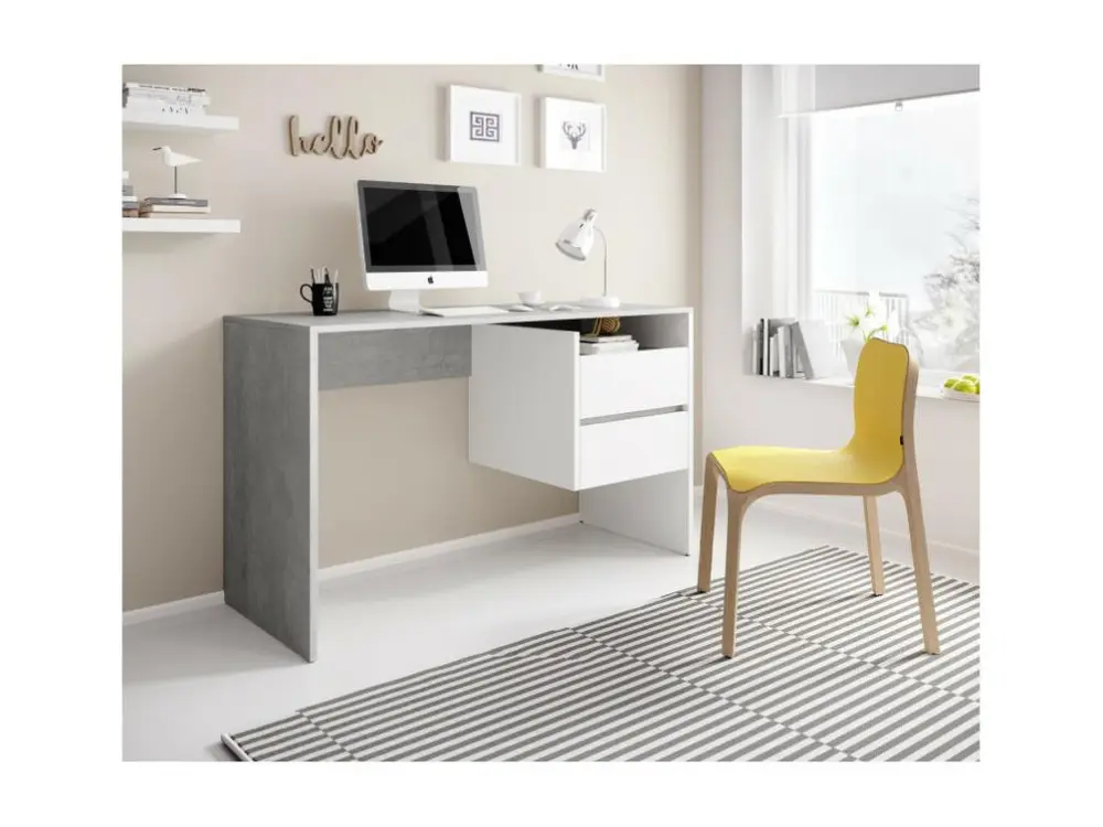 Bureau en bois "Paco" à tiroirs - Gris/Blanc - L 125 cm pour Espace réduit