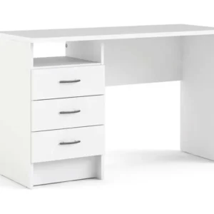 Bureau linéaire avec trois tiroirs, couleur blanche, Dimensions 120 x 72 x 48 cm Design minimaliste