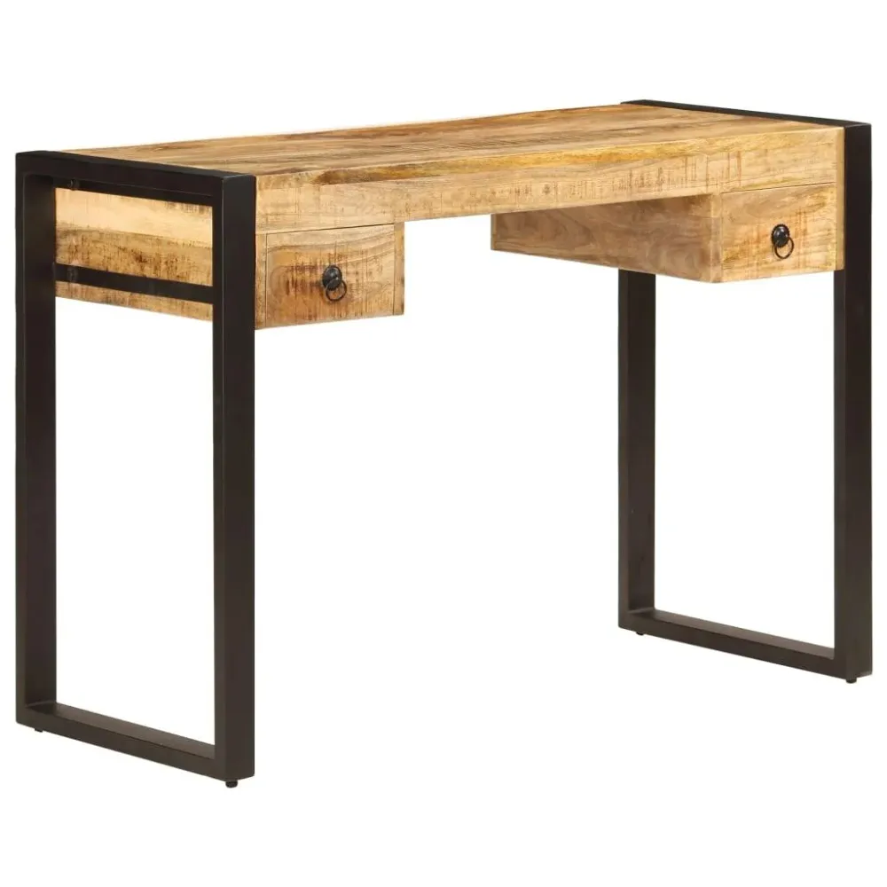 Bureau table meuble travail informatique avec 2 tiroirs 110 cm bois durable de manguier 0502080