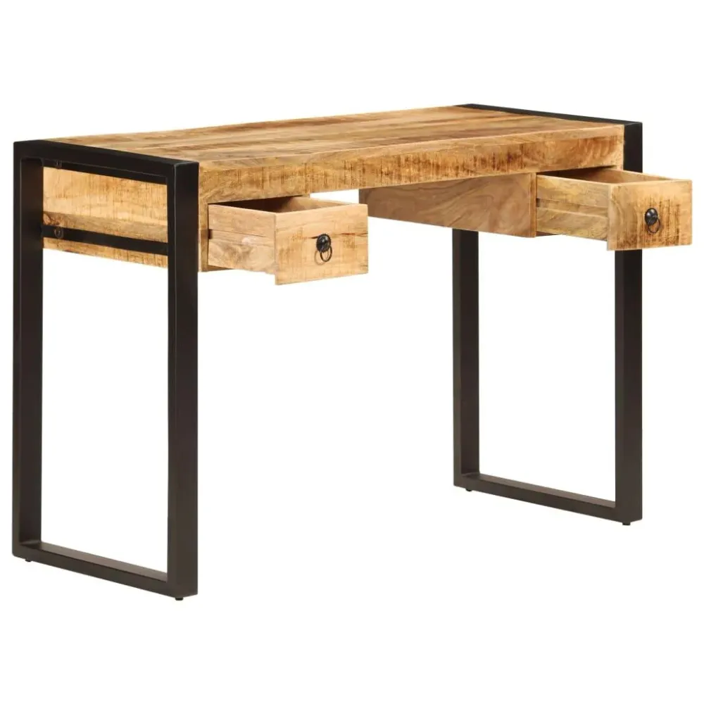 Bureau table meuble travail informatique avec 2 tiroirs 110 cm bois durable de manguier 0502080