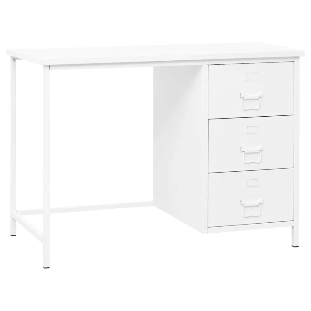 Bureau table poste de travail meuble d'ordinateur informatique étude industriel avec tiroirs 105 x 52 x 75 cm Acier blanc...