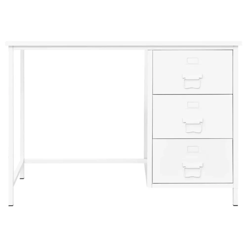 Bureau table poste de travail meuble d'ordinateur informatique étude industriel avec tiroirs 105 x 52 x 75 cm Acier blanc...