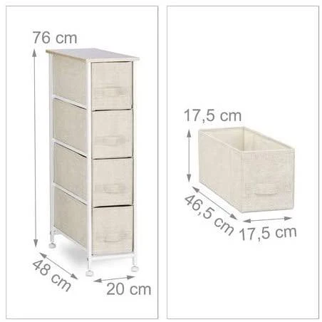 Commode meuble de rangement étagère avec tiroirs tissu crème 13_0002582