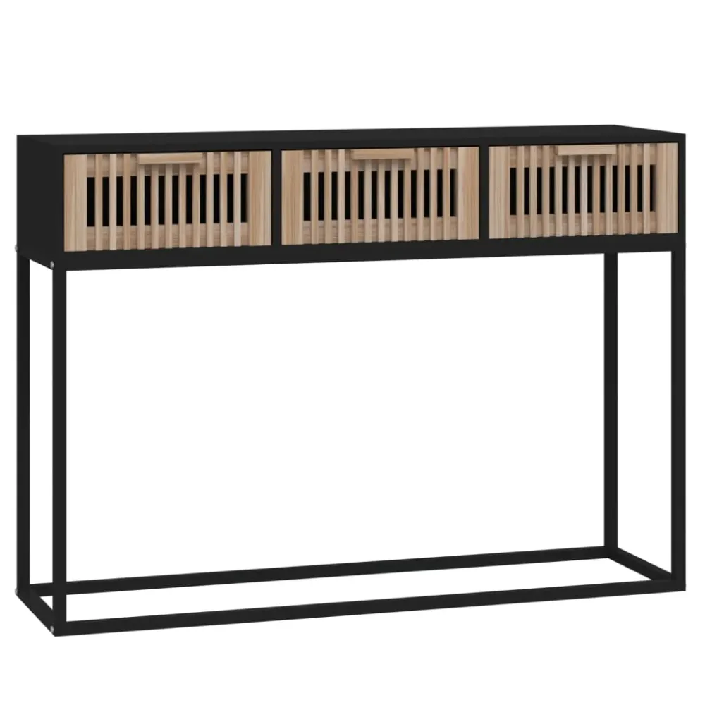 Meuble d'entrée table console design élégant avec tiroirs 105 x 30 x 75 cm bois d'ingénierie et fer noir DEC032094 avec 5...