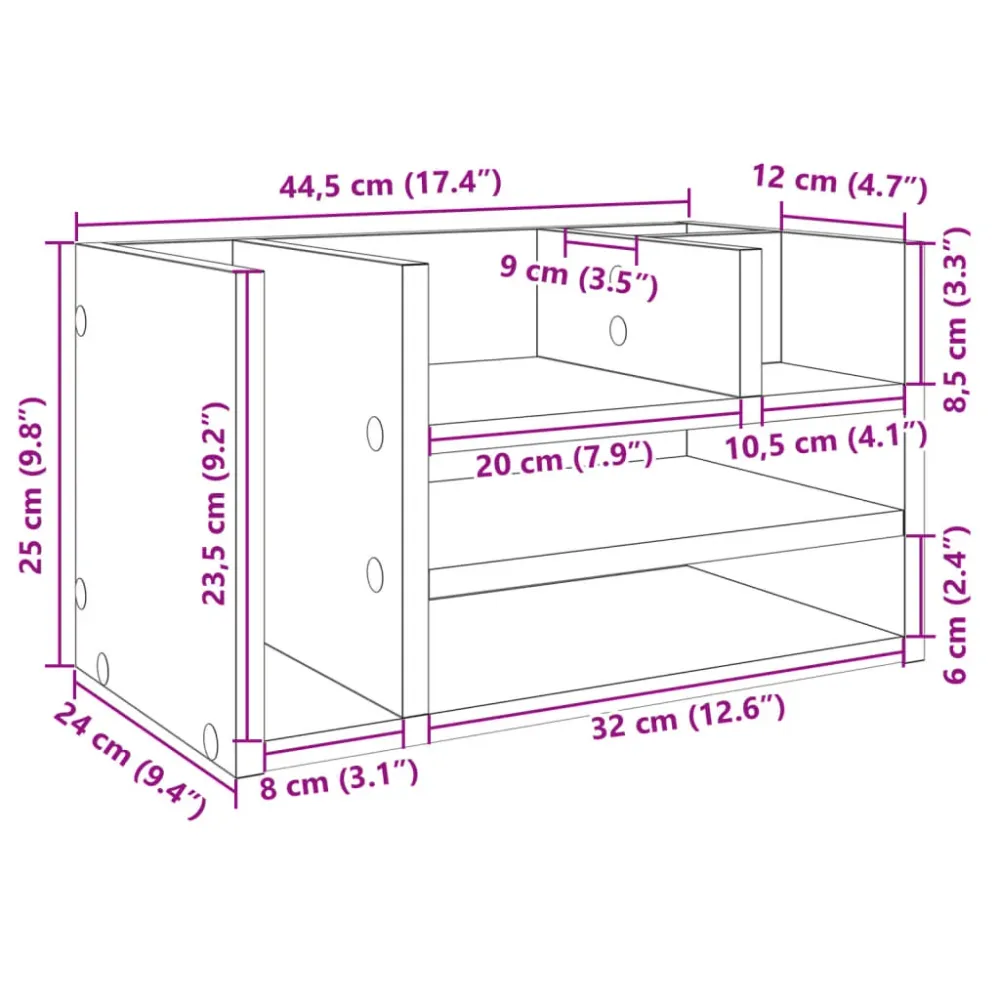 Organisateur armoire de bureau 44,5 x 24 x 25 cm bois ingénierie gris béton 02_0043569 avec 5 compartiments