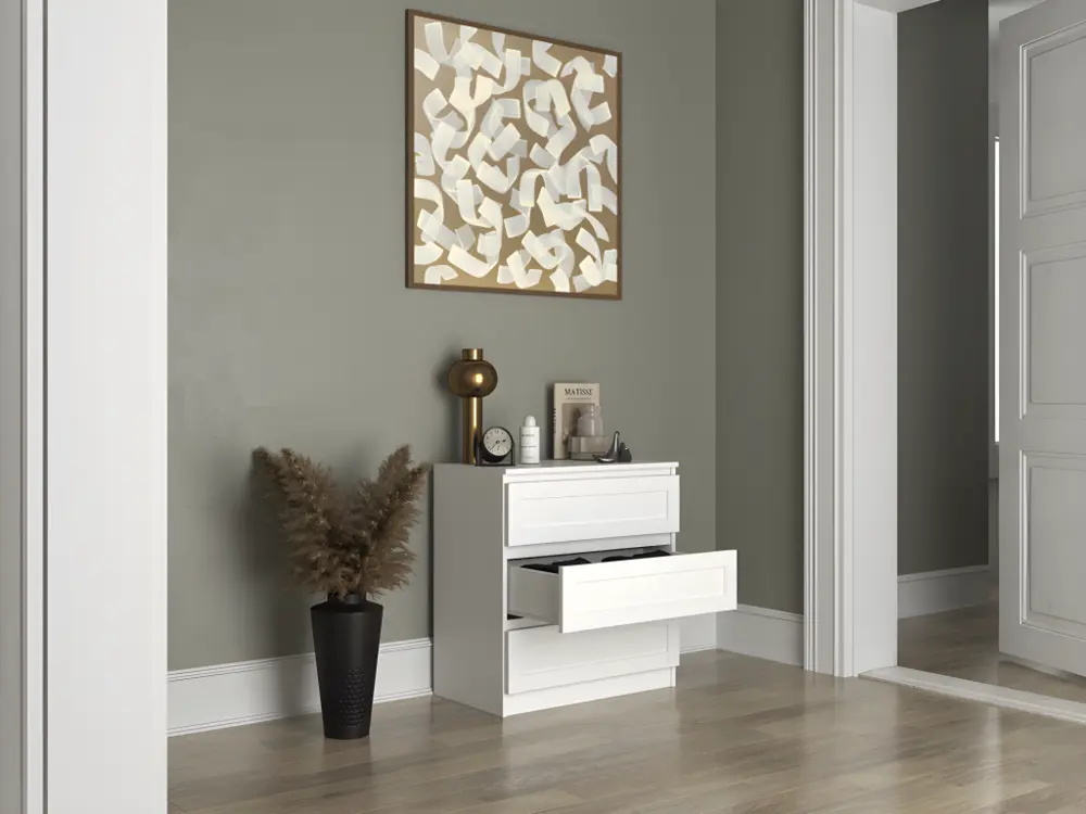 PERRY - Commode de chambre 3 tiroirs - Style typique - 70x40x75 cm - Meuble de rangement