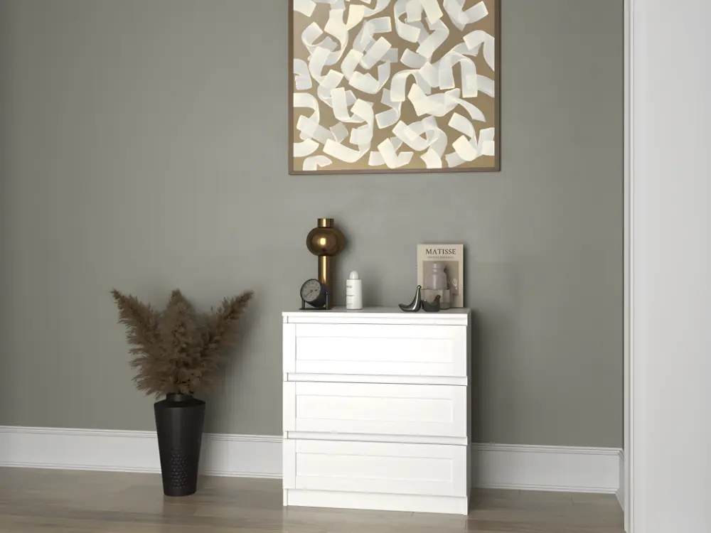PERRY - Commode de chambre 3 tiroirs - Style typique - 70x40x75 cm - Meuble de rangement
