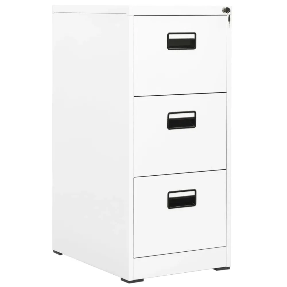 Porte-documents vertical Caissons à tiroirs meuble de bureau armoire à dossiers 3 tiroirs 46 x 62 x 102,5 cm acier blanc D...