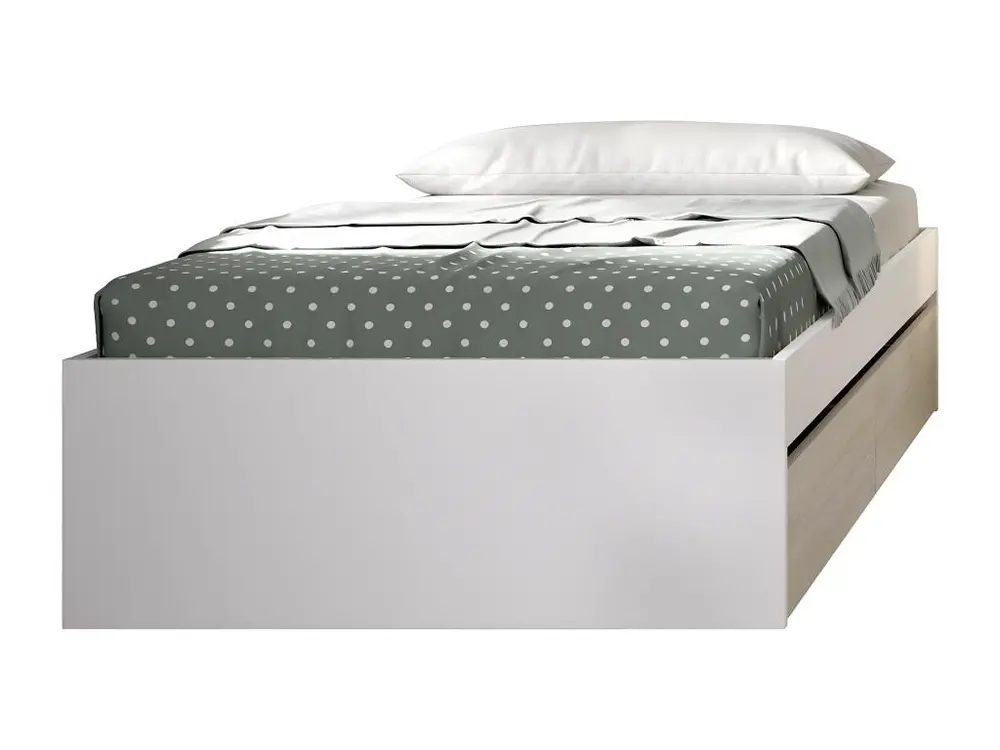 Professionnel Haute Qualité Structure de lit , couchage 90 x 190 cm en bois avec 2 tiroirs coloris blanc, chêne naturel -...