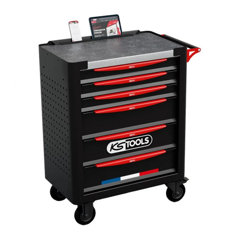 Support pour écran Servante d'atelier 6 tiroirs fabriquée en France équipée de 364 outils - KS TOOLS - 824.6364F