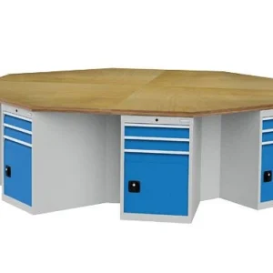 Établi octogonal Bedrunka+Hirth profondeur 736 R 18-24 nombre de tiroirs par armoire : 2 dimensions en mm (LxPxH) : 3020 x...