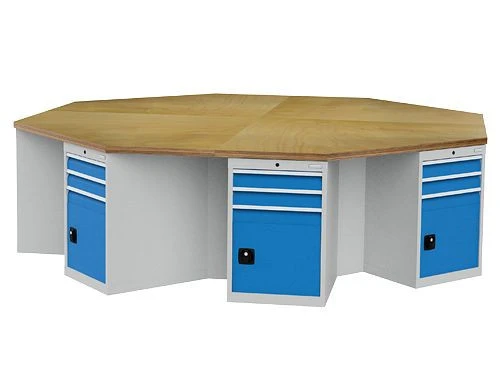 Établi octogonal Bedrunka+Hirth profondeur 736 R 18-24 nombre de tiroirs par armoire : 2 dimensions en mm (LxPxH) : 3020 x...