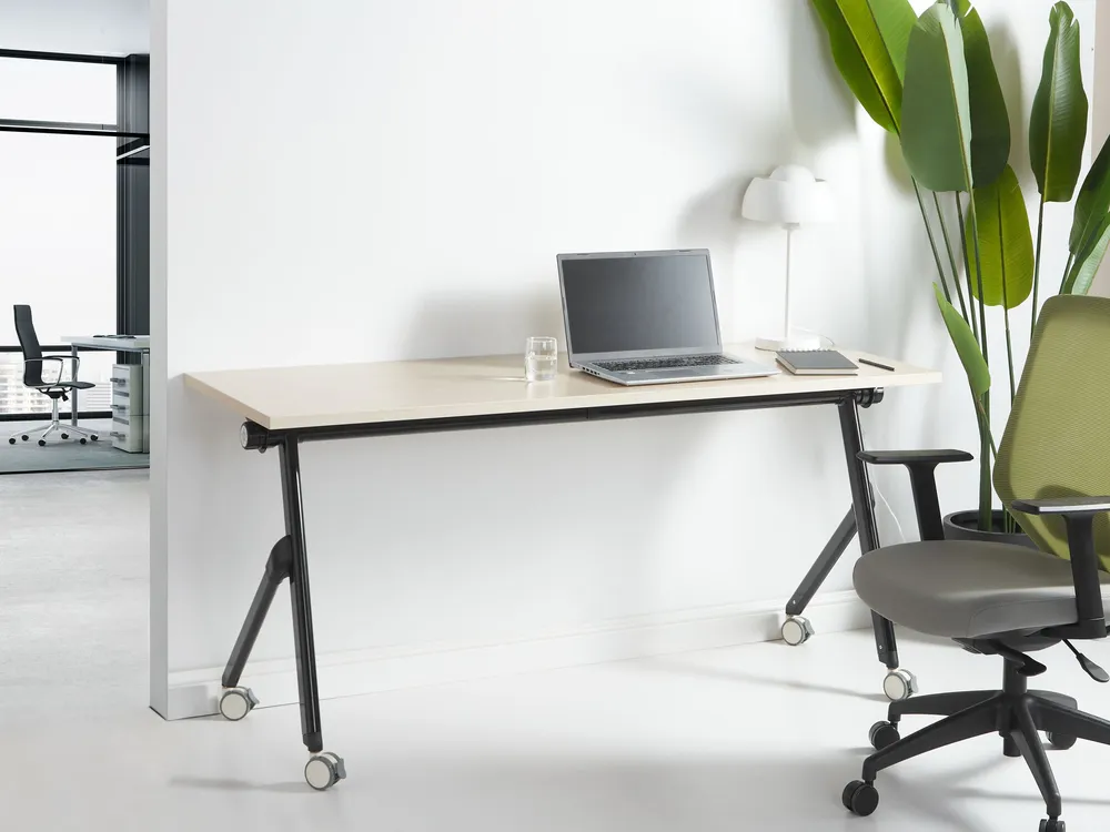 Bureau pliant 160 x 60 cm avec roulettes bois évident et noir BENDI format A4 | 80 g/m²