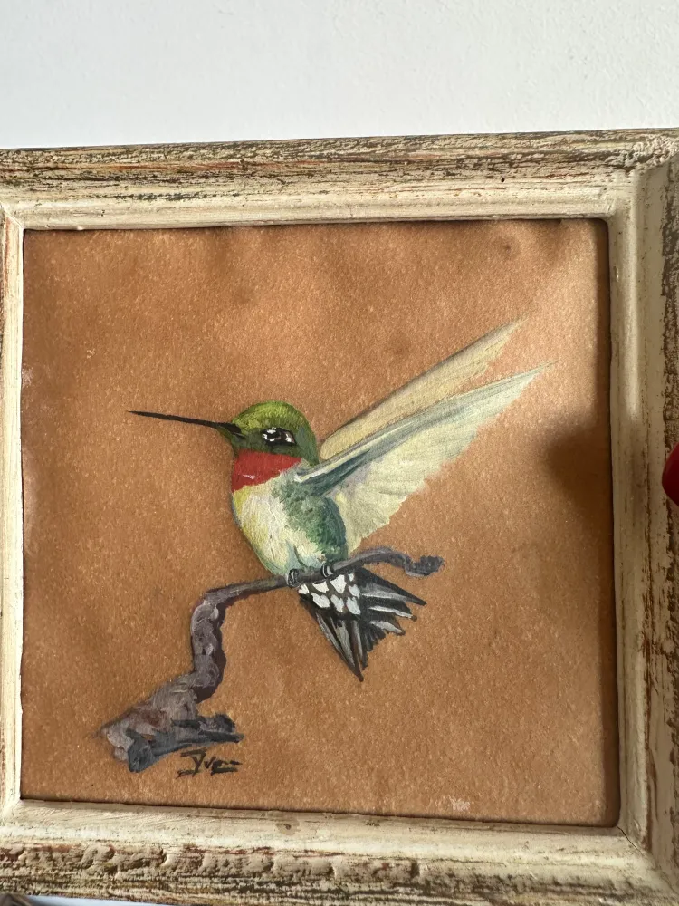 Grammage Élevé Colibri peint sur papier signé cadre en bois