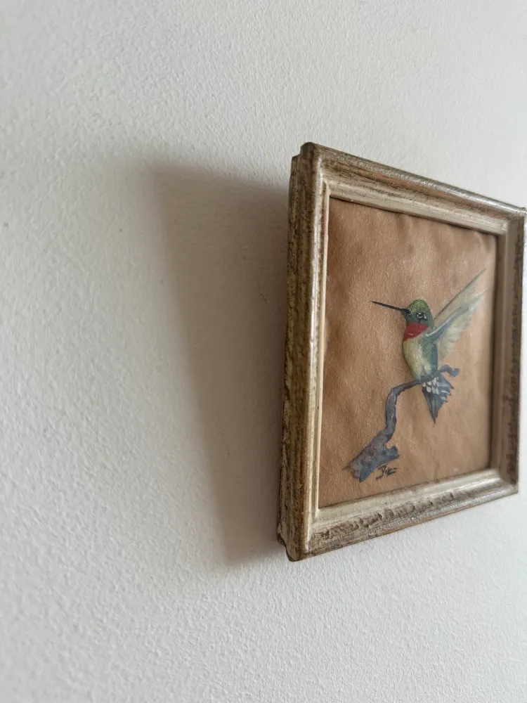 Grammage Élevé Colibri peint sur papier signé cadre en bois