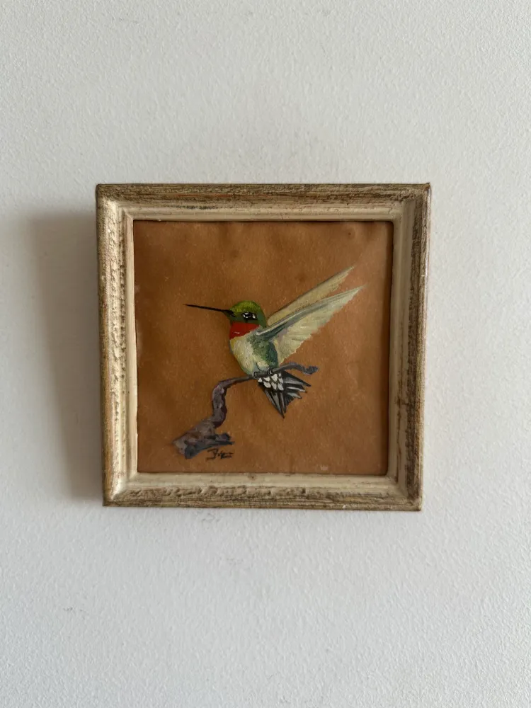 Grammage Élevé Colibri peint sur papier signé cadre en bois