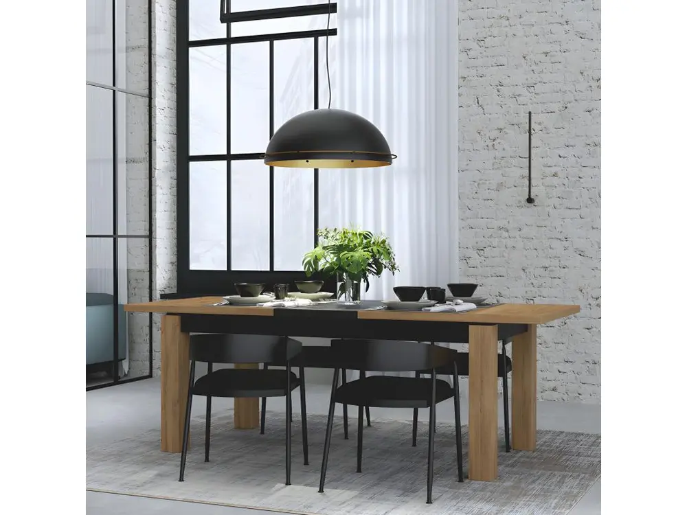 Table de repas extensible 180 à 226 cm décor chêne et noir mat - FARM - Impression Laser et Jet d'Encre