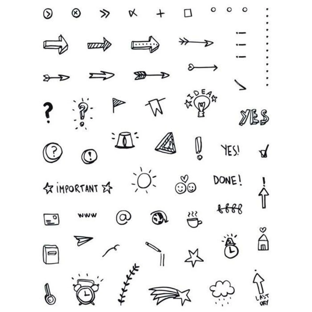 Tampons transparents icones pour bullet journal - 14 x 18 cm 100 feuilles