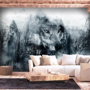 Étiquettes autocollantes Papier peint intissé Animaux Mountain Predator (Black and Blanc pur : Taille - 200 x 140 cm
