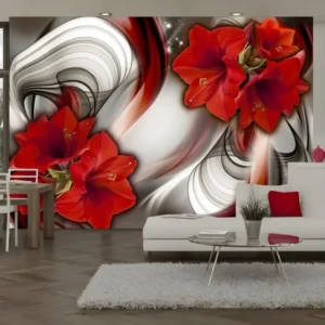 Papier peint intissé Fleurs Amaryllis - Ballad Red : Taille - 300 x 210 cm