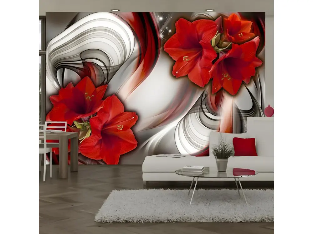Papier peint intissé Fleurs Amaryllis - Ballad Red : Taille - 300 x 210 cm